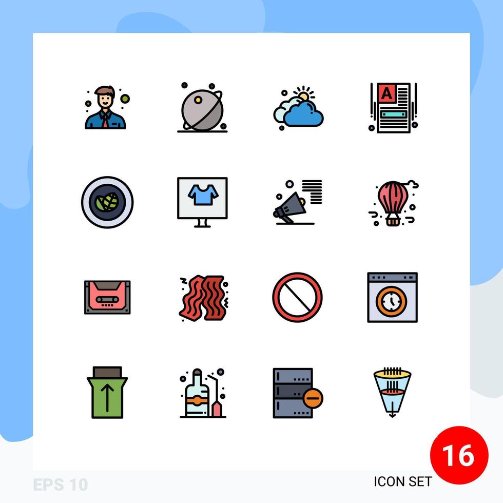 Packung mit 16 kreativen, flachen, farbgefüllten Linien aus Öko-Web-Builder-Cloud-Web machen eine Website editierbare kreative Vektordesign-Elemente vektor