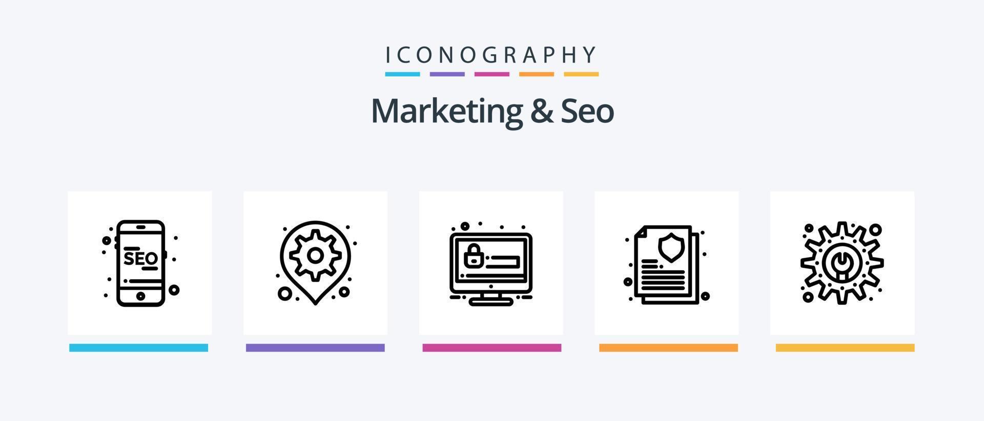 marknadsföring och seo linje 5 ikon packa Inklusive vinnare. kopp. säkerhet. anslagstavla. annons. kreativ ikoner design vektor