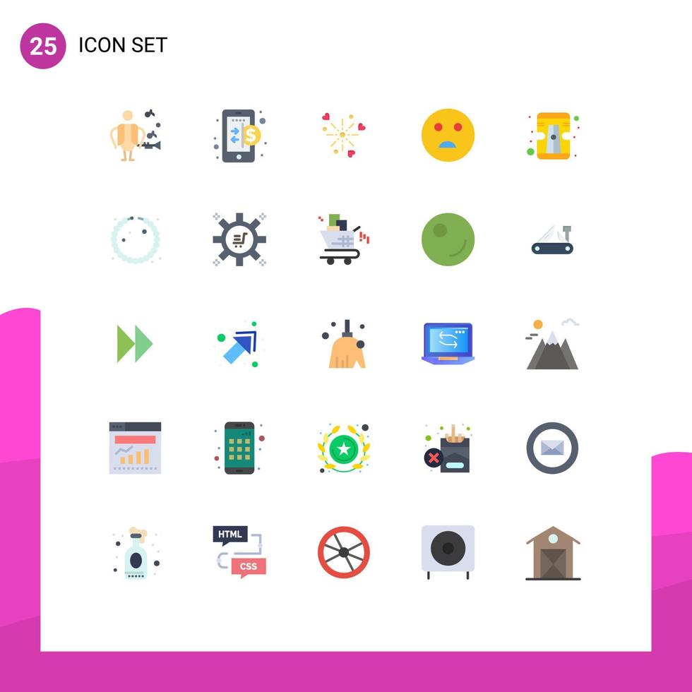 25 platt Färg begrepp för webbplatser mobil och appar armband pennvässare firande penna emojis redigerbar vektor design element