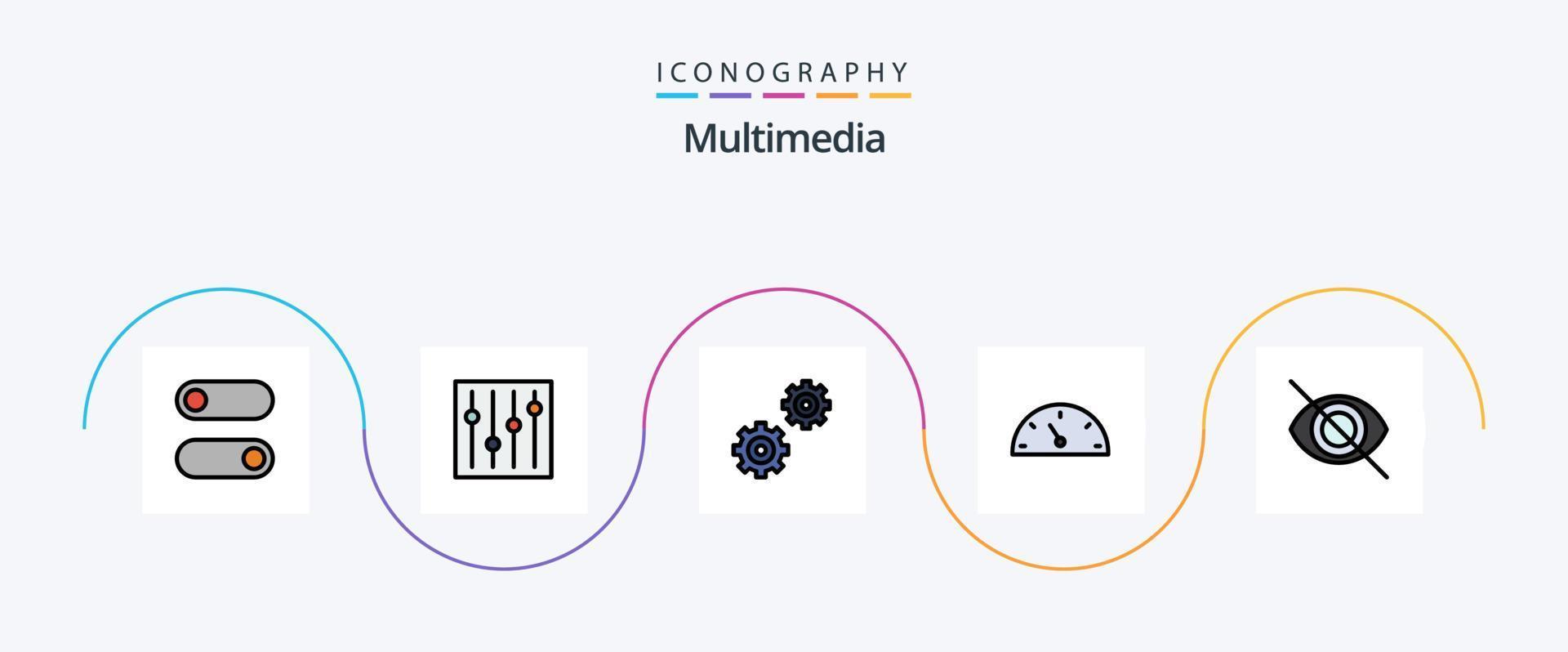 multimedia linje fylld platt 5 ikon packa Inklusive . alternativ. Dölj. disable vektor