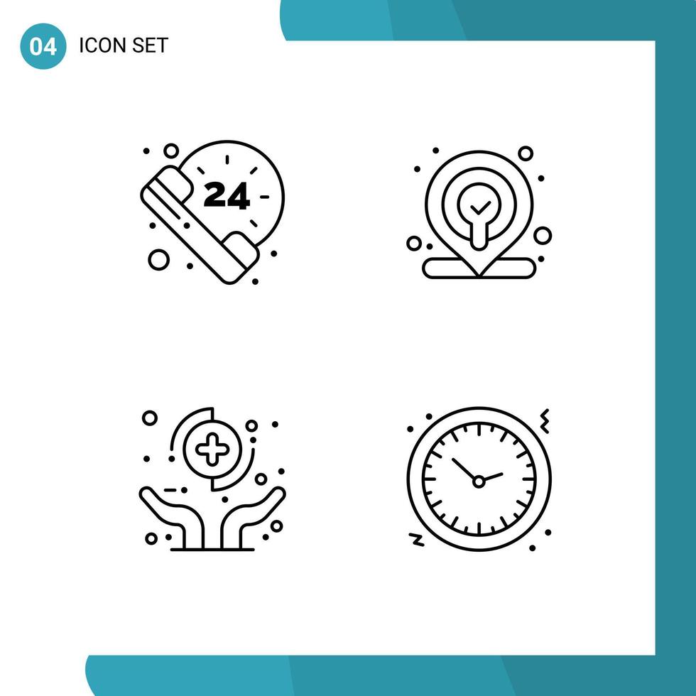 4 thematische Vektor-Filledline-Flachfarben und editierbare Symbole von Stunden Versicherungsnetz Hände Weihnachten editierbare Vektordesign-Elemente vektor