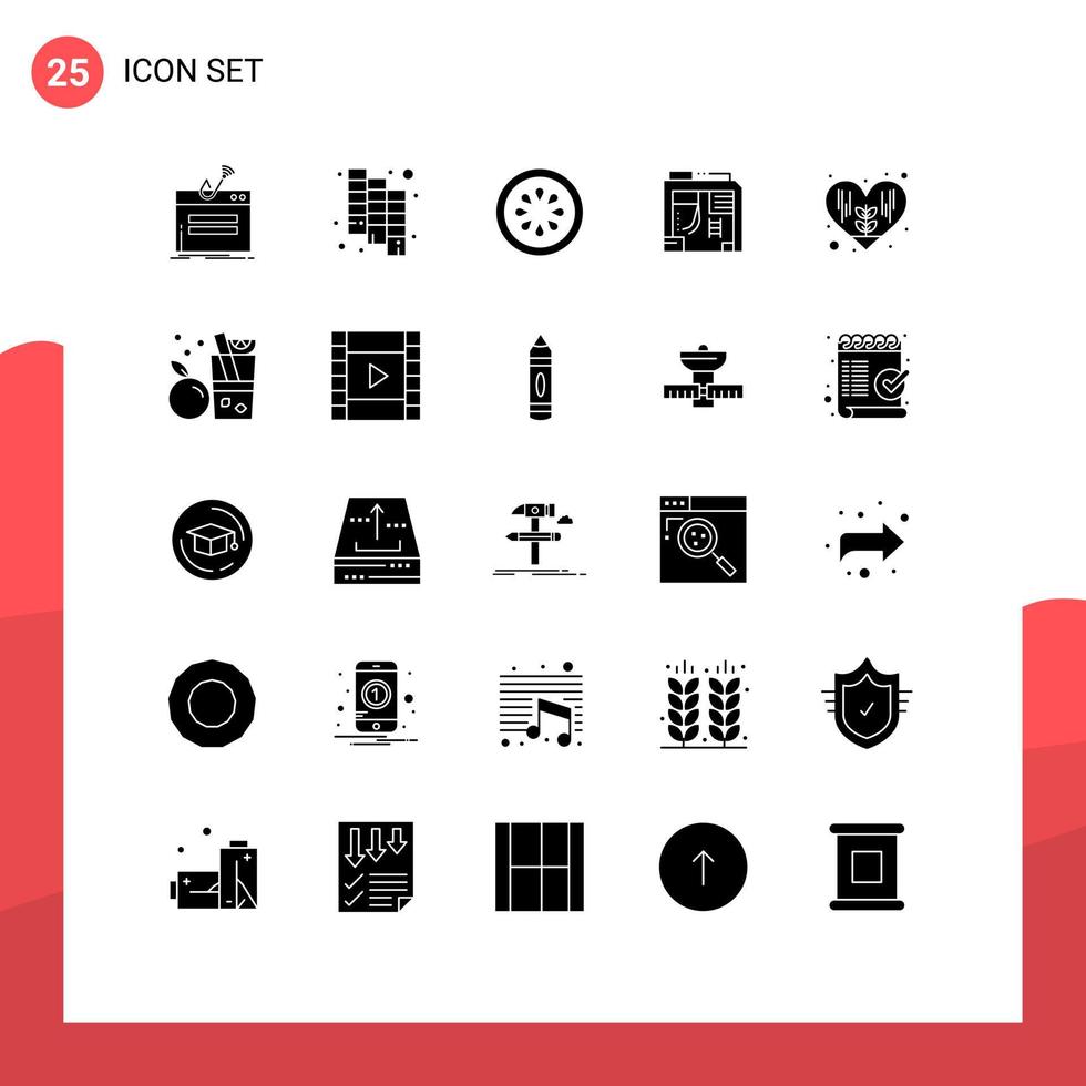 Piktogrammsatz von 25 einfachen soliden Glyphen des Herzens Computer Gurke Fall ATX editierbare Vektordesign-Elemente vektor