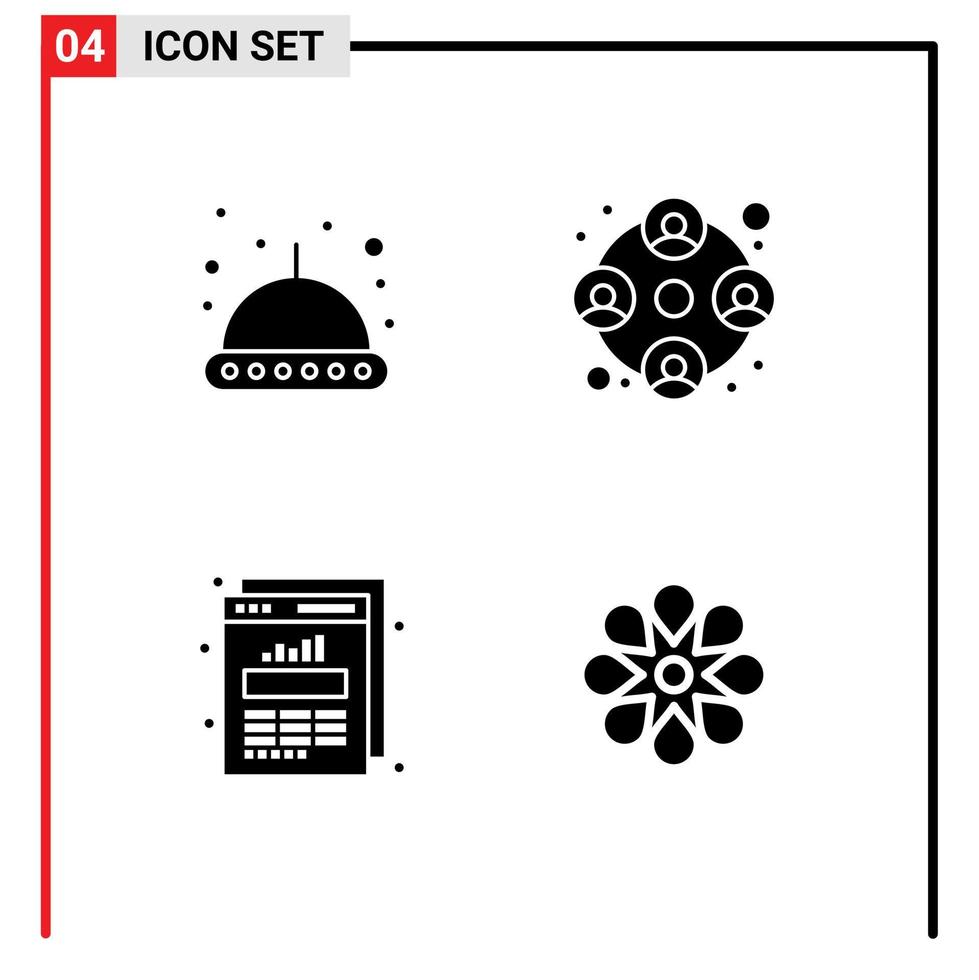 Satz von 4 Vektor-Solid-Glyphen auf Raster für Astronomie-Grafik Menschen arbeiten Dekoration editierbare Vektordesign-Elemente vektor