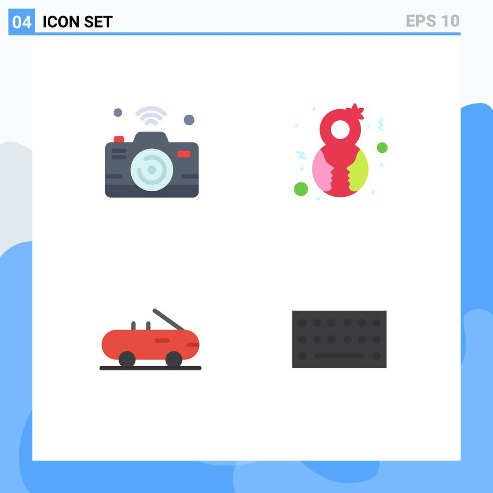 uppsättning av 4 modern ui ikoner symboler tecken för kamera cabriolet internet av saker kvinna hårdvara redigerbar vektor design element