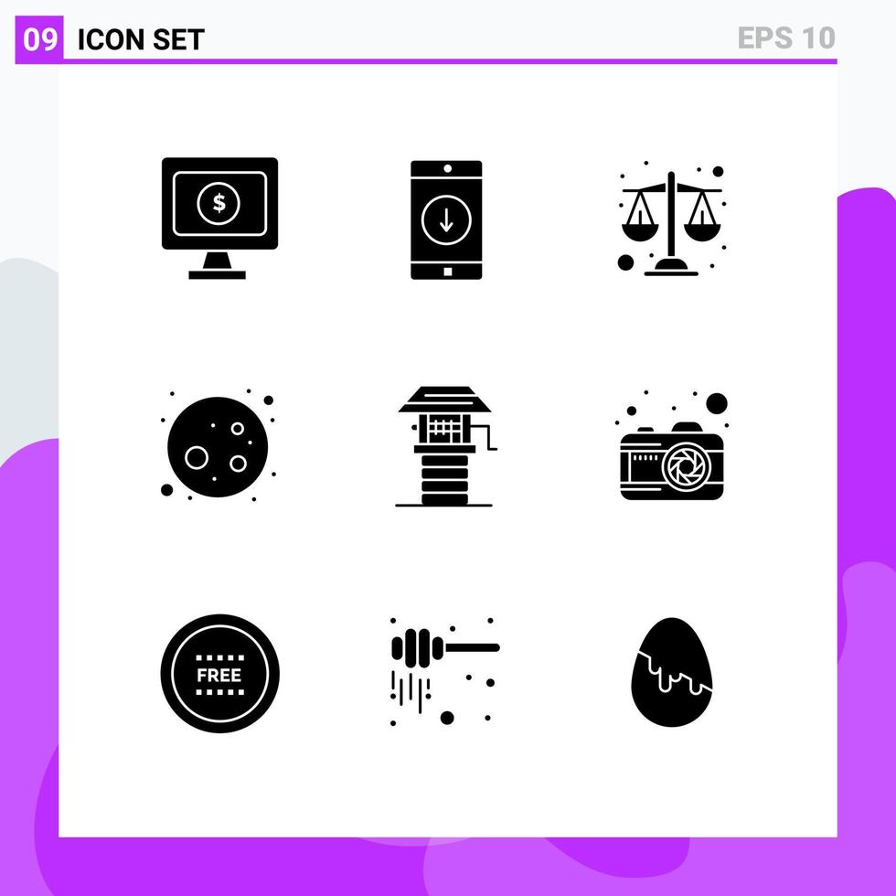 uppsättning av 9 modern ui ikoner symboler tecken för väl bruka balans lantbruk måne redigerbar vektor design element