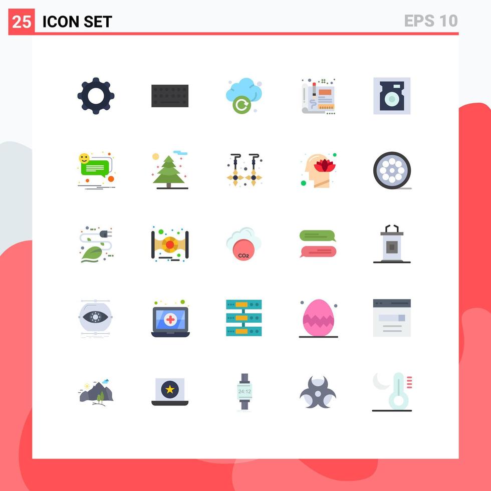 uppsättning av 25 modern ui ikoner symboler tecken för disk skiss moln teknik plan redigerbar vektor design element