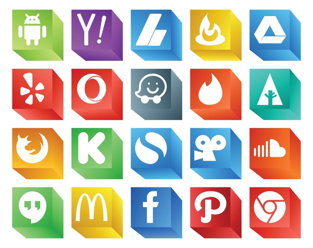20 social media ikon packa Inklusive soundcloud enkel opera kickstarter Firefox vektor
