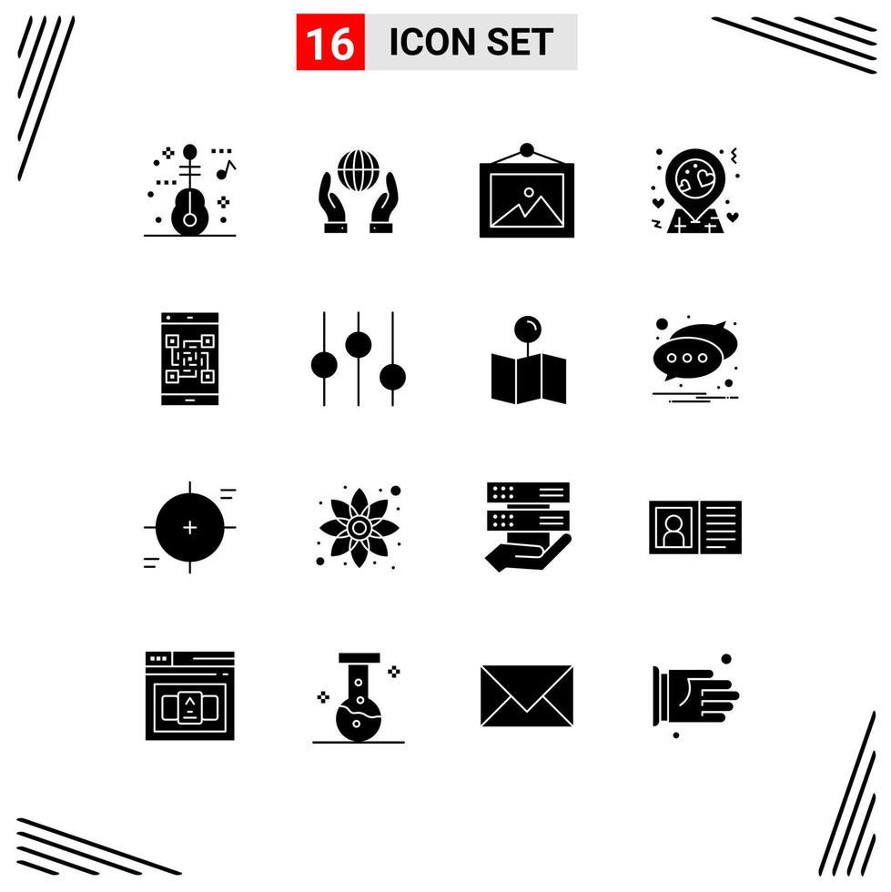 universell ikon symboler grupp av 16 modern fast glyfer av scanner qr bild betalning stift redigerbar vektor design element