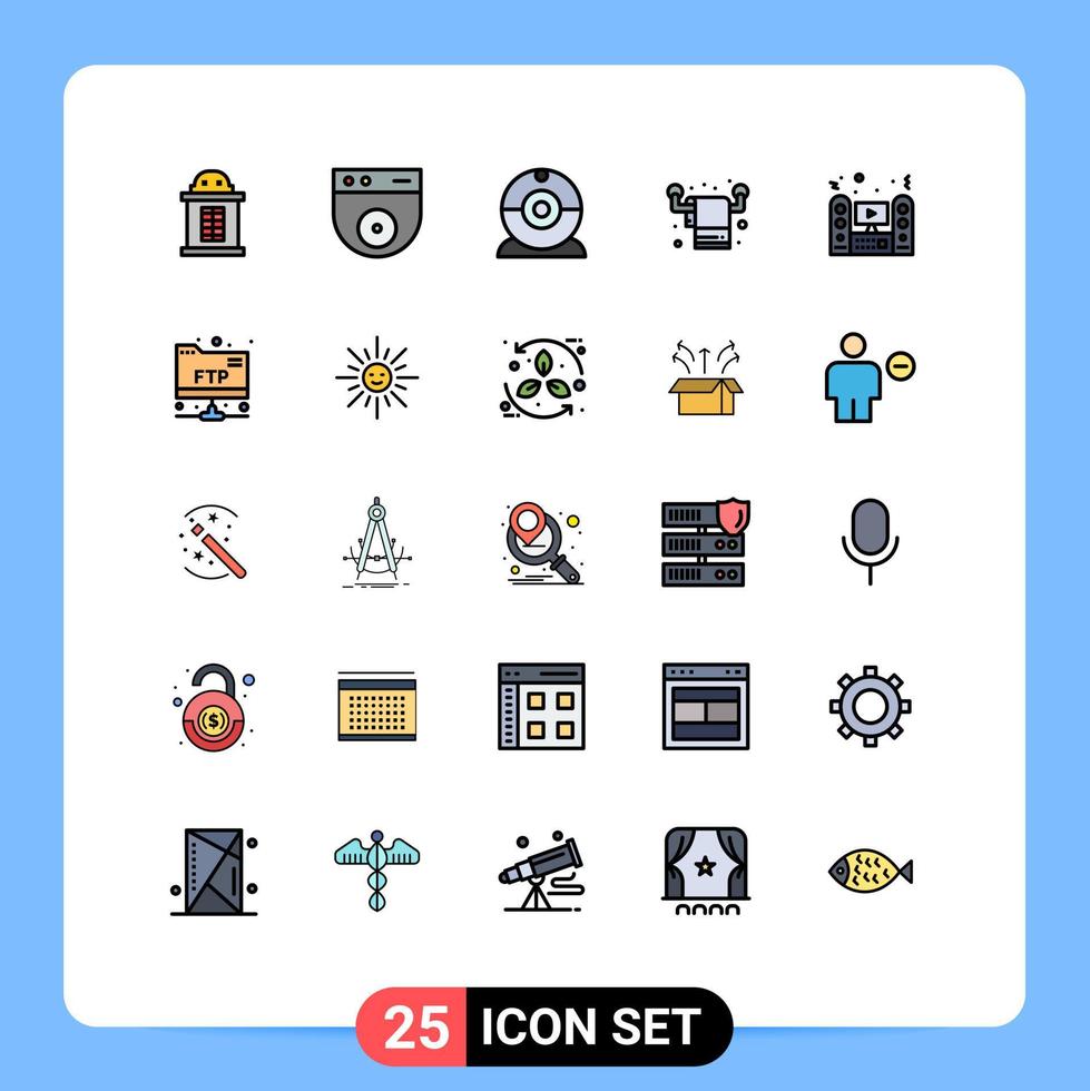 universelle Symbolsymbole Gruppe von 25 modernen gefüllten Linienflachfarben von Systemlautsprechergeräten TV-Handtuch editierbare Vektordesign-Elemente vektor