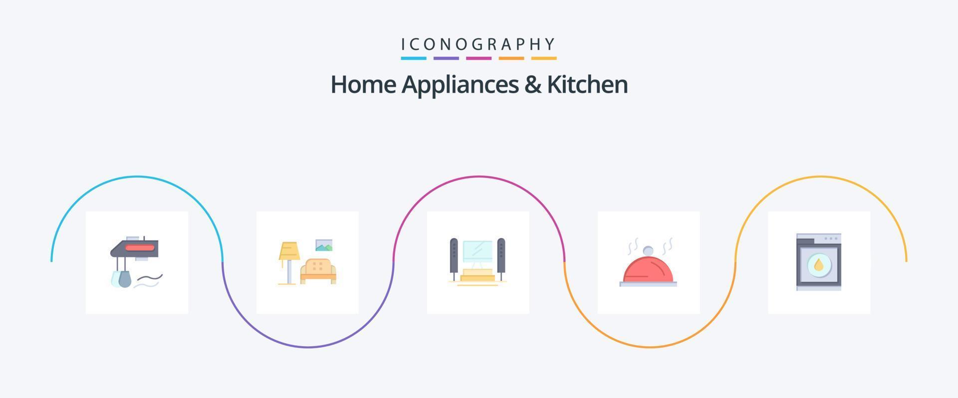 Hem apparater och kök platt 5 ikon packa Inklusive maskin. service. dator. pallat. hotell vektor