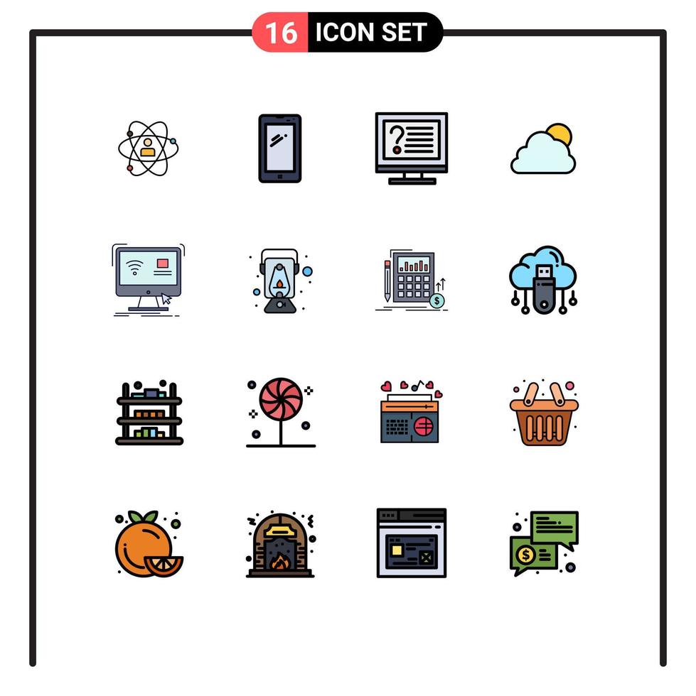 platt Färg fylld linje packa av 16 universell symboler av himmel info smart telefon skrivbordet dator redigerbar kreativ vektor design element