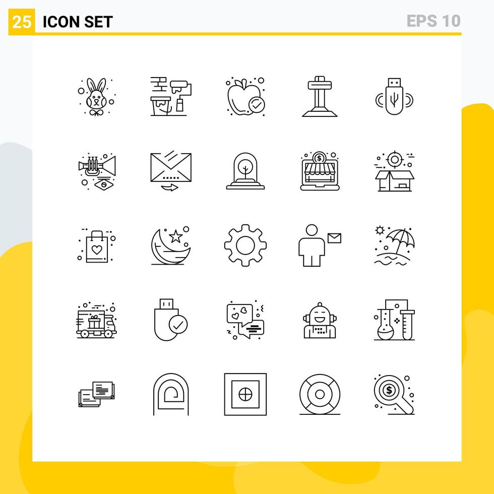 Stock Vector Icon Pack mit 25 Zeilenzeichen und Symbolen für die Aktie Osterapfel Kreuz Feier editierbare Vektordesign-Elemente