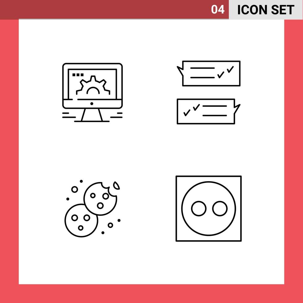 Line-Pack mit 4 universellen Symbolen für Computerunterstützung, soziale Marktdialog-Cookies, bearbeitbare Vektordesign-Elemente vektor