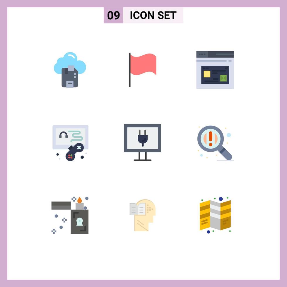 Stock Vector Icon Pack mit 9 Zeilenzeichen und Symbolen für TV-Unterhaltungsseite Spielhobbys editierbare Vektordesign-Elemente