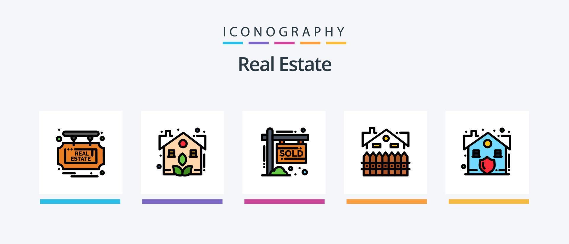 Immobilienlinie gefüllt 5 Icon Pack einschließlich Immobilien. heim. Rabatt. Immobilie. Konstruktion. kreatives Symboldesign vektor