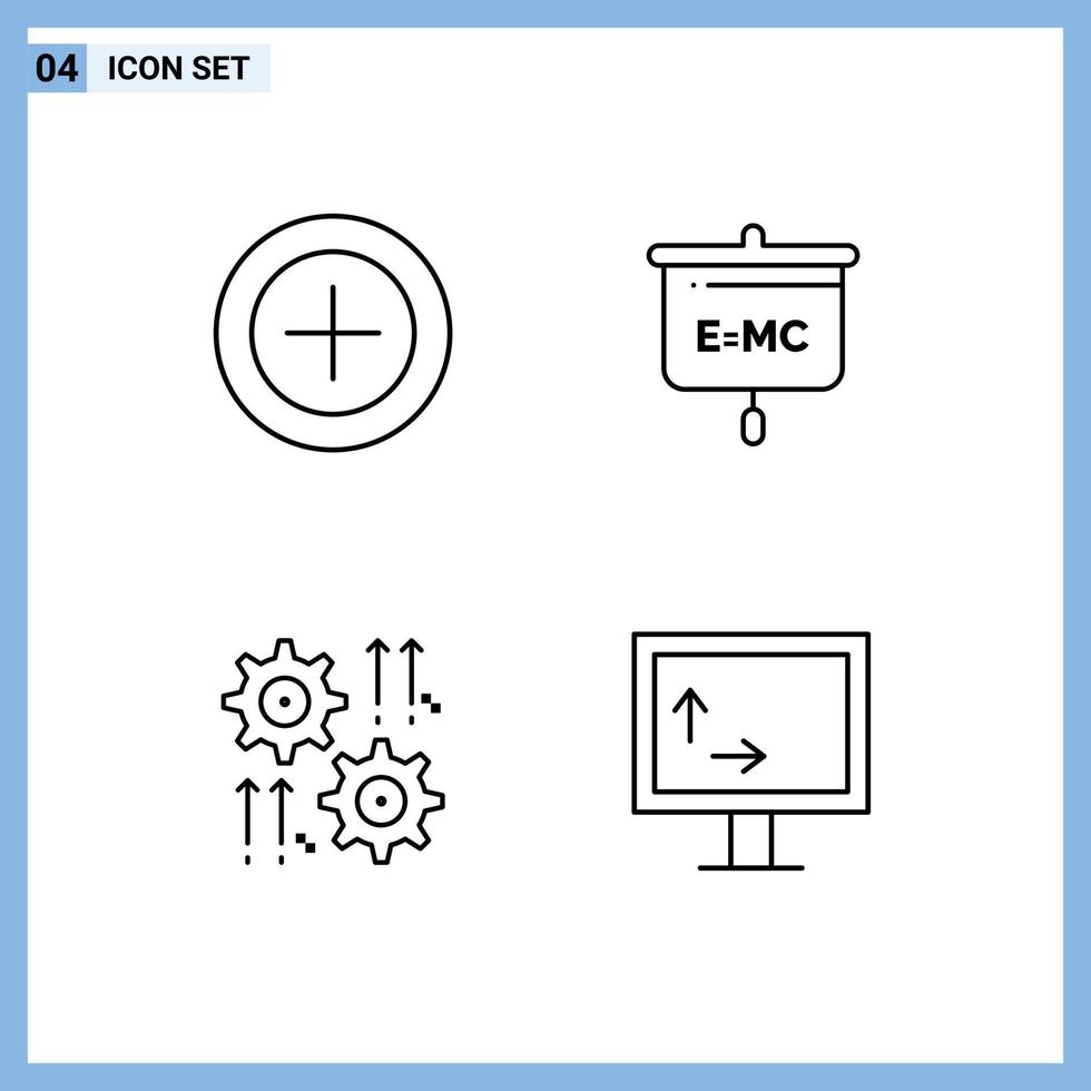 Packung mit 4 modernen Filledline-Flachfarbzeichen und -symbolen für Web-Printmedien wie Finanzzahnrad-Formelschule Pfeil editierbare Vektordesign-Elemente vektor
