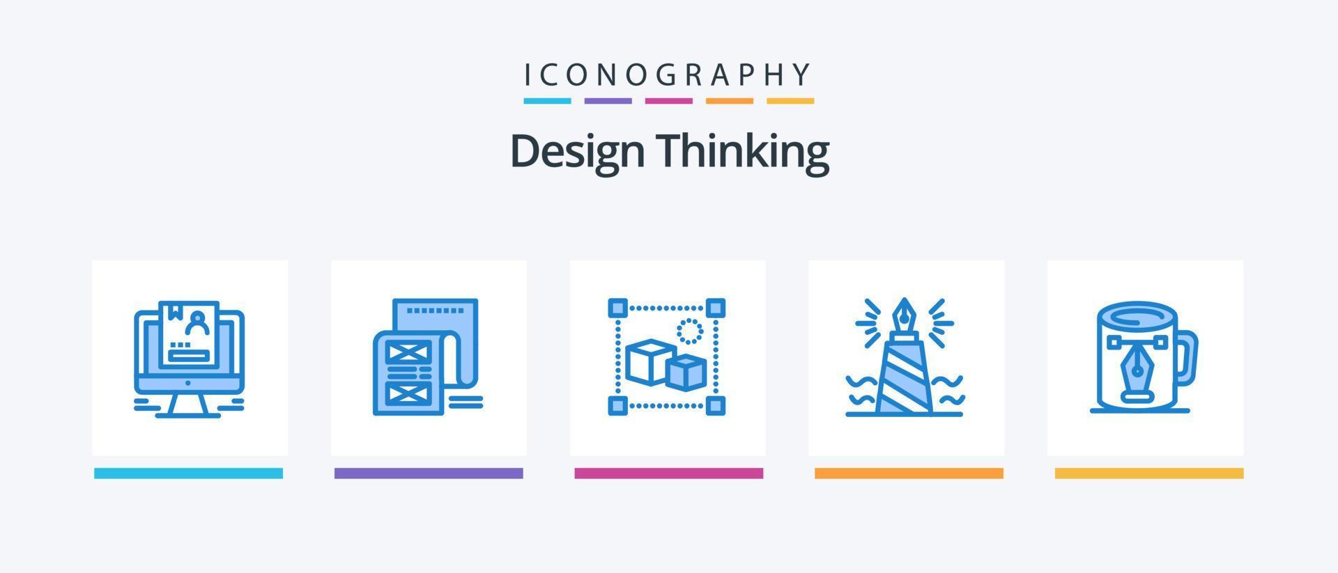 Design Thinking Blue 5 Icon Pack inklusive Schreiben. Stift. Nachricht. Kasten. Datei. kreatives Symboldesign vektor