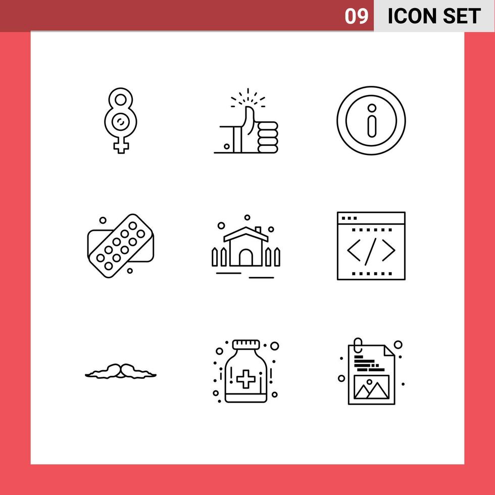 satz von 9 modernen ui-symbolen symbole zeichen für unterkunft garten info bau medizinische editierbare vektordesignelemente vektor