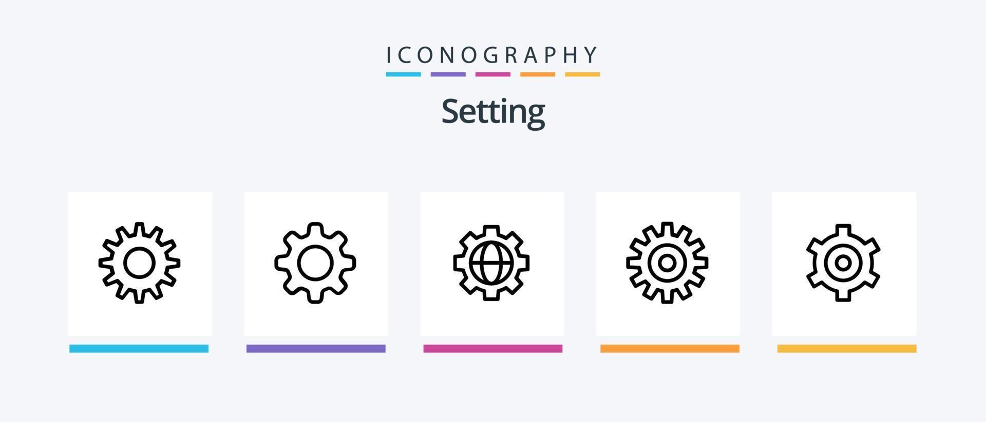 Setting Line 5 Icon Pack inklusive . Rad. Einstellung. Einstellung. Zahnräder. kreatives Symboldesign vektor