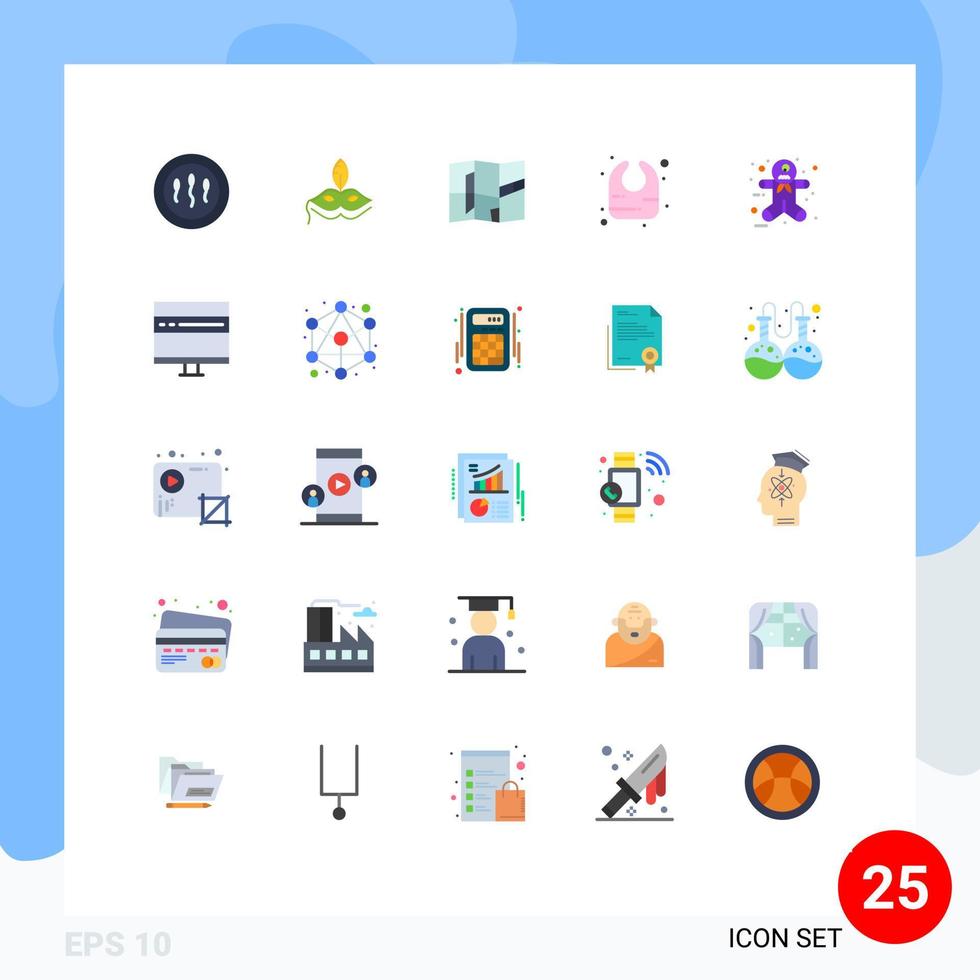 Packung mit 25 modernen flachen Farbzeichen und Symbolen für Web-Printmedien wie Browser-Lebkuchenmann-Standort Ingwer-Lätzchen editierbare Vektordesign-Elemente vektor