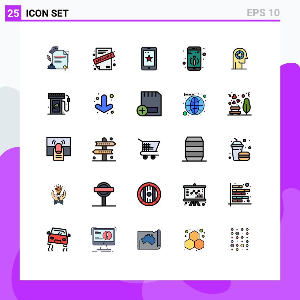 modern uppsättning av 25 fylld linje platt färger pictograph av fokus pil mobil Mer detalj redigerbar vektor design element