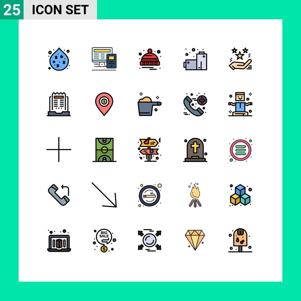 moderner Satz von 25 gefüllten Linien, flachen Farben und Symbolen, wie z vektor