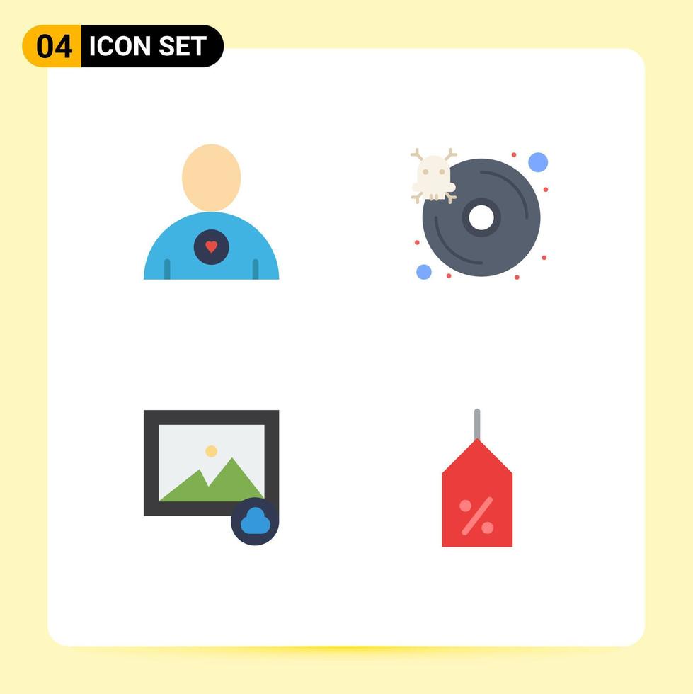 grupp av 4 platt ikoner tecken och symboler för favorit Foto databas server märka redigerbar vektor design element