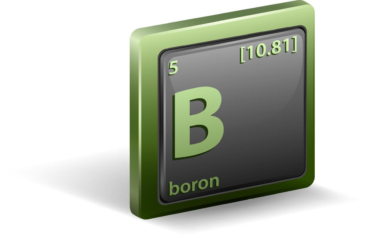 bor kemiskt element. kemisk symbol med atomnummer och atommassa. vektor