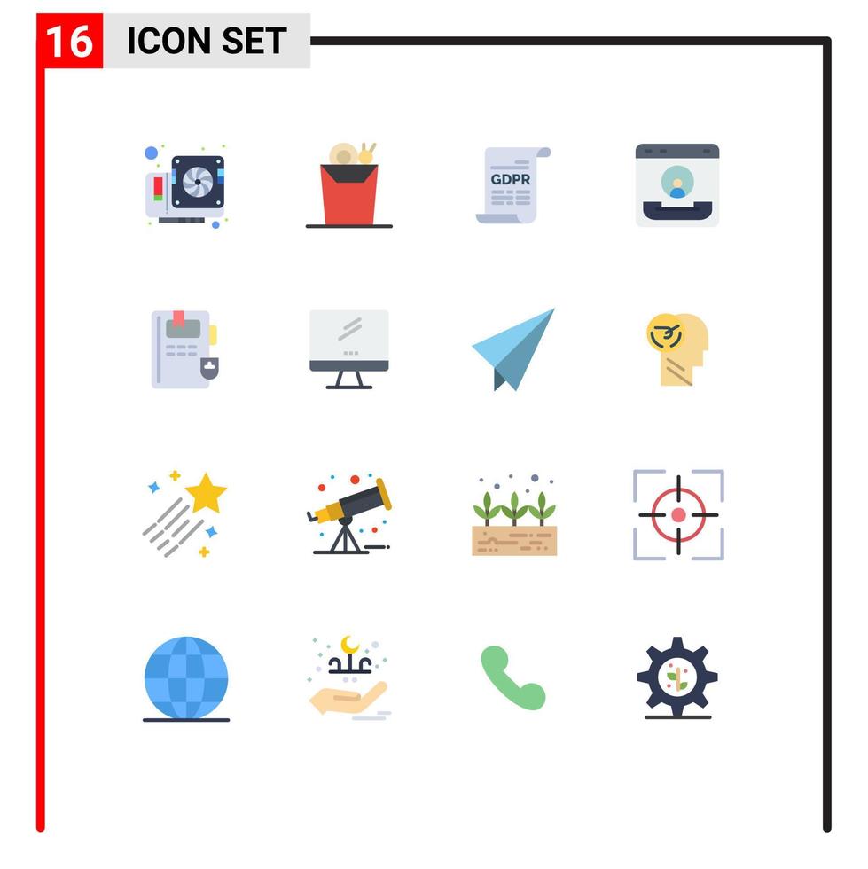 16 flache Farbpakete für die Benutzeroberfläche mit modernen Zeichen und Symbolen der Bildung helfen beim Formular Contact Center editierbares Paket kreativer Vektordesign-Elemente vektor