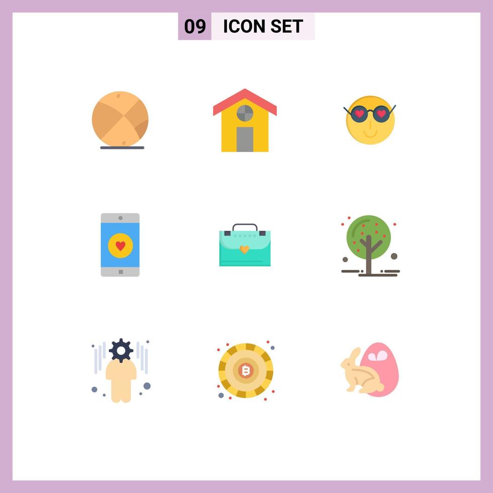 9 platt Färg begrepp för webbplatser mobil och appar väska tycka om emoji mobil Ansökan Ansökan redigerbar vektor design element