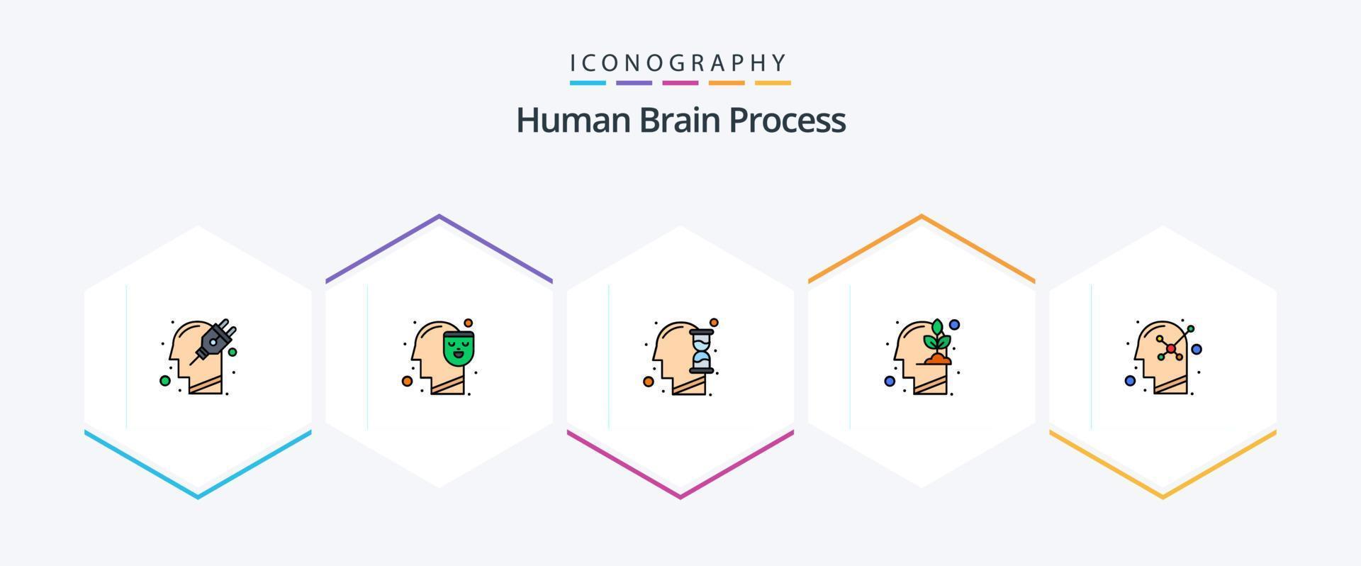 Human Brain Process 25 Filledline Icon Pack inklusive Optimist. Geist. Gesicht. Investition. Stundenglas vektor