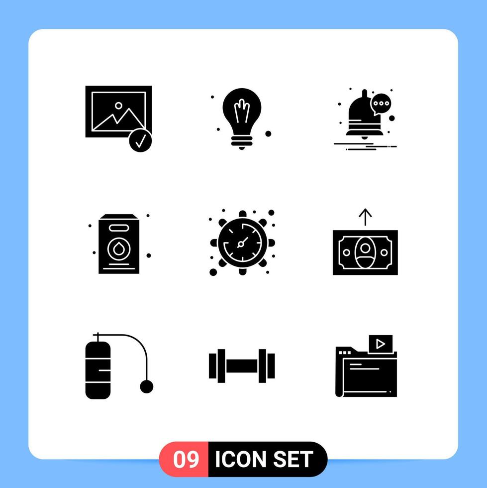 editierbares Vektorlinienpaket mit 9 einfachen soliden Glyphen der Finanzuhr-Benachrichtigungszeit Ausrüstung editierbare Vektordesign-Elemente vektor