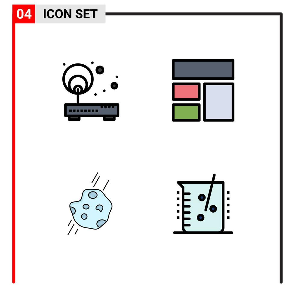 packa av 4 kreativ fylld linje platt färger av tillgång asteroid punkt ram meteor redigerbar vektor design element