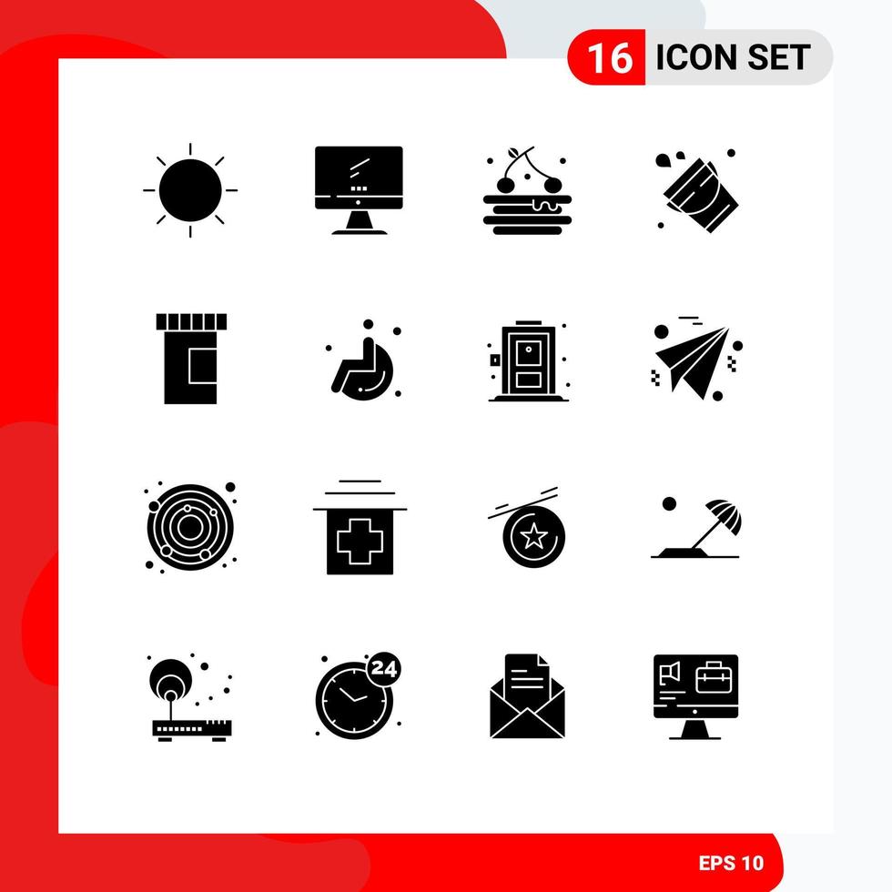 Solides Glyphenpaket mit 16 universellen Symbolen für medizinische Feuerwehrleute imac Fire Drink editierbare Vektordesign-Elemente vektor