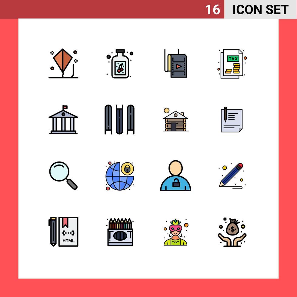 16 platt Färg fylld linje begrepp för webbplatser mobil och appar pengar Bank filma beskatta dokumentera redigerbar kreativ vektor design element
