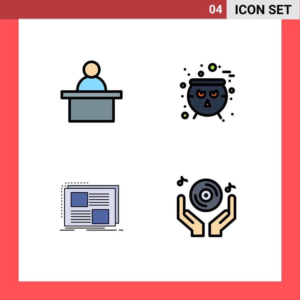 Gruppe von 4 gefüllten flachen Farbzeichen und Symbolen für Podiumsrahmenbrett beängstigender Text editierbare Vektordesign-Elemente vektor