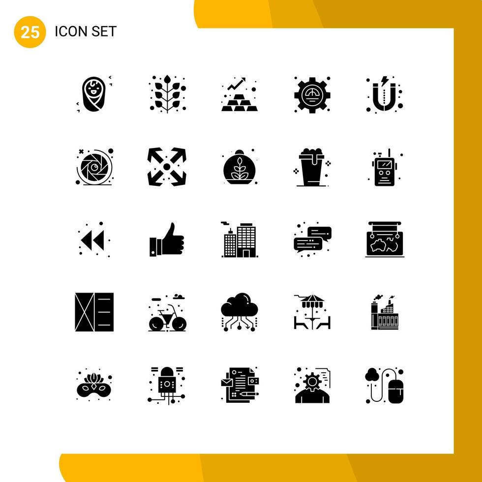 mobil gränssnitt fast glyf uppsättning av 25 piktogram av marknadsföra leda guld produktivitet excellens redigerbar vektor design element
