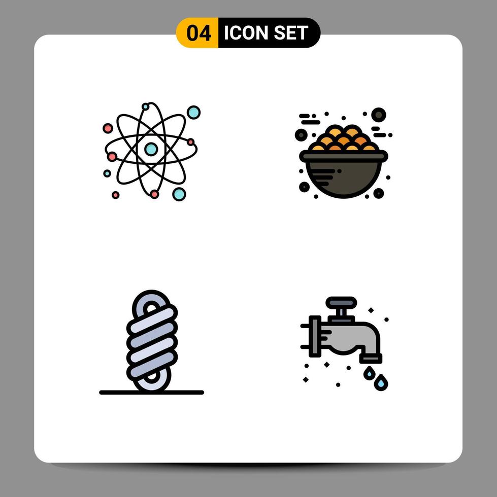 Filledline Flat Color Pack mit 4 universellen Symbolen der Atom-Doppelphysik-Brei-Spule editierbare Vektordesign-Elemente vektor