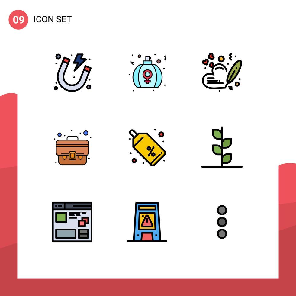 uppsättning av 9 modern ui ikoner symboler tecken för rabatt resväska kvinnor fall bröllop redigerbar vektor design element