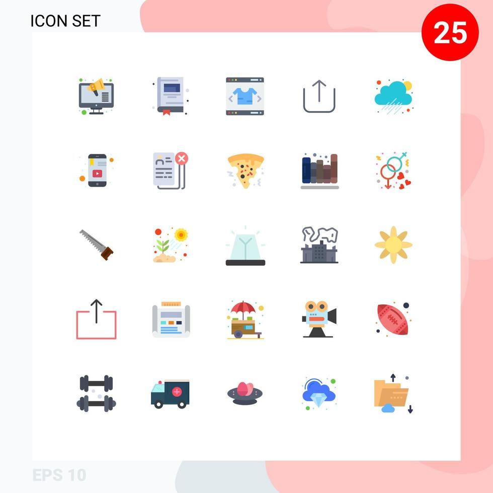 piktogram uppsättning av 25 enkel platt färger av kunskap regnig modern moln upp redigerbar vektor design element