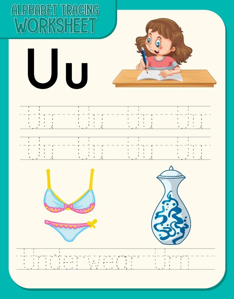 Arbeitsblatt zur Alphabetverfolgung mit den Buchstaben u und u vektor