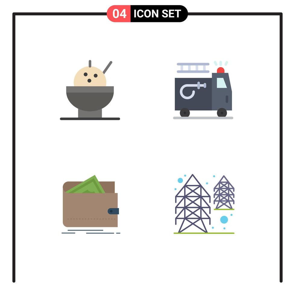 modern uppsättning av 4 platt ikoner pictograph av skål personlig ClipArt kontanter elektricitet redigerbar vektor design element