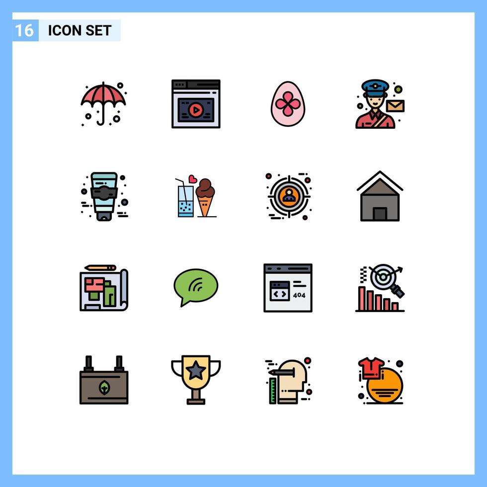 Gruppe von 16 modernen, flachen, farbgefüllten Linien, die für Postboten-Medienpost-Ei-editierbare kreative Vektordesign-Elemente festgelegt werden vektor