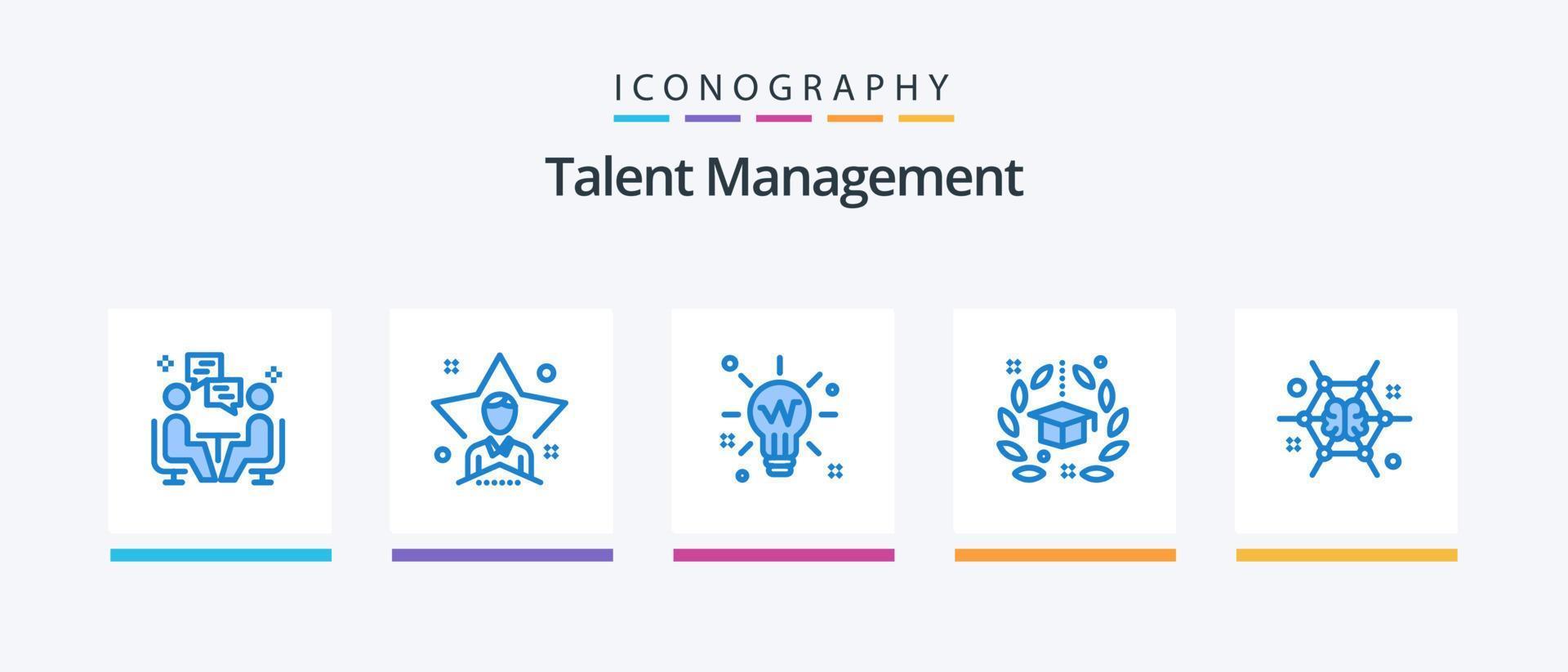 Talent Management Blue 5 Icon Pack inklusive Hut. Grad. Student. glühen. Idee. kreatives Symboldesign vektor