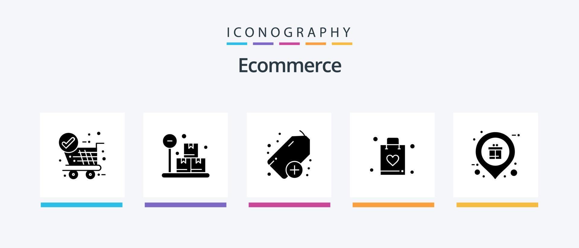 E-Commerce Glyph 5 Icon Pack inklusive Shop. Markt. Plus. Halter. Einkaufen. kreatives Symboldesign vektor