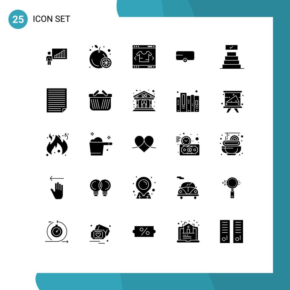 användare gränssnitt packa av 25 grundläggande fast glyfer av prestationer Framgång företag fordon jordbrukare redigerbar vektor design element
