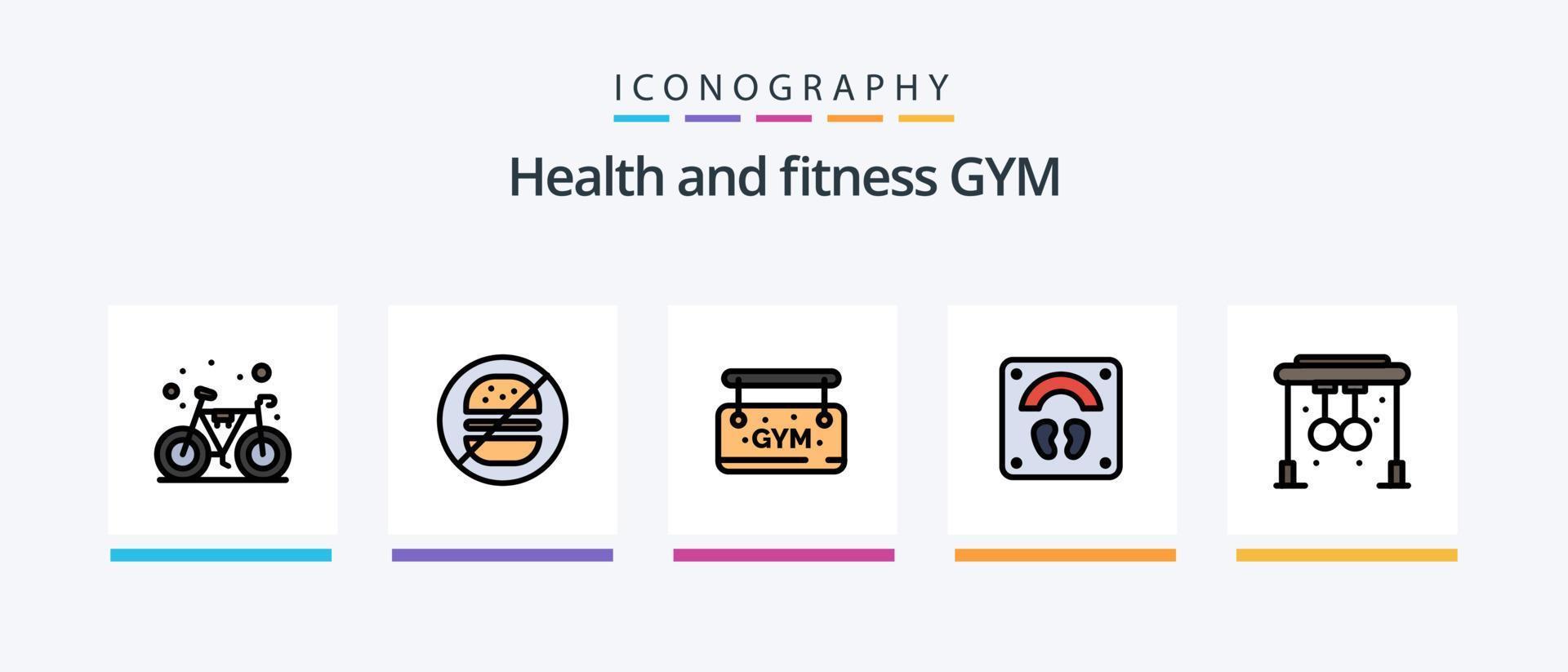 Gym linje fylld 5 ikon packa Inklusive sport. träning. träning. hantel. datum. kreativ ikoner design vektor