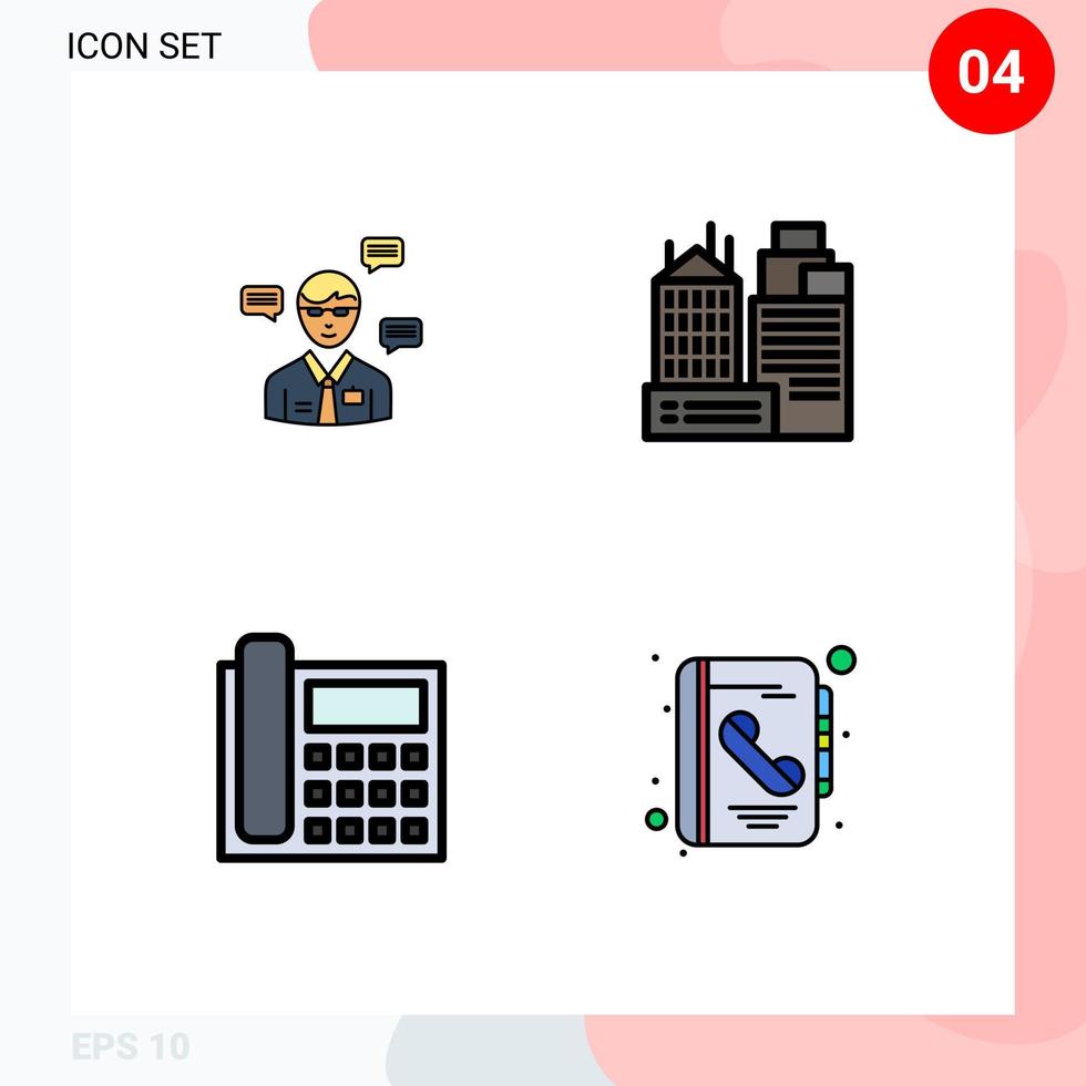 modern uppsättning av 4 fylld linje platt färger pictograph av man ring upp chatt kontor Kontakt redigerbar vektor design element