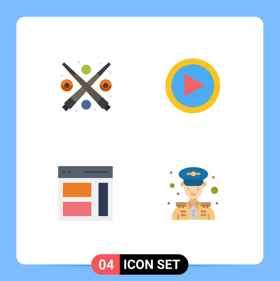 4 tematiska vektor platt ikoner och redigerbar symboler av biljard gränssnitt spela spela sidofält redigerbar vektor design element