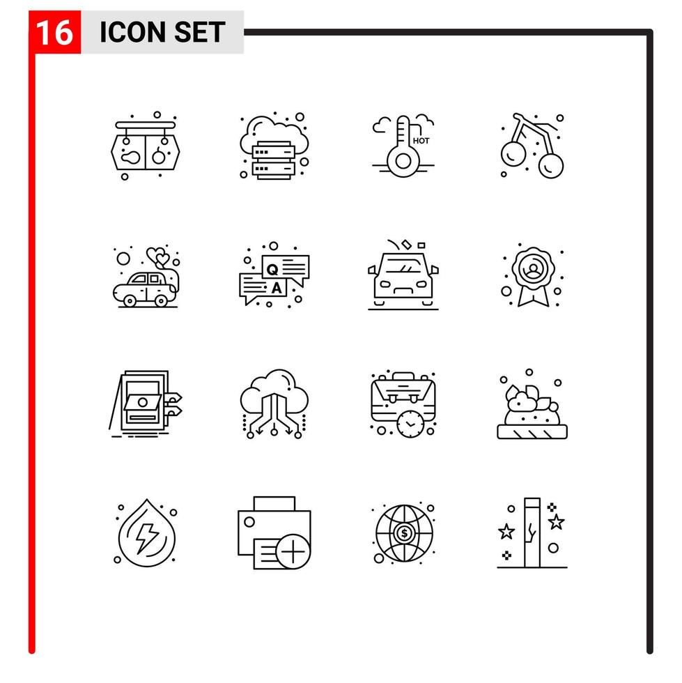 modern uppsättning av 16 konturer pictograph av bil frukt plattform sommar uppdatering redigerbar vektor design element